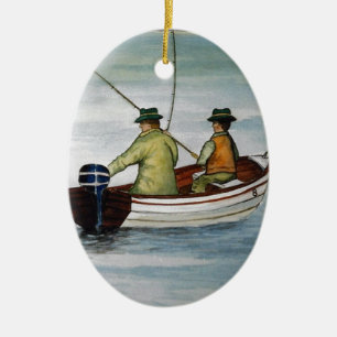 Father and son fishing trip ceramic ornament