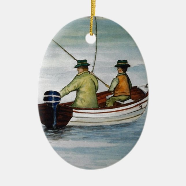 Father and son fishing trip ceramic ornament (Front)