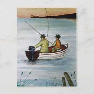 Father and son fishing trip postcard