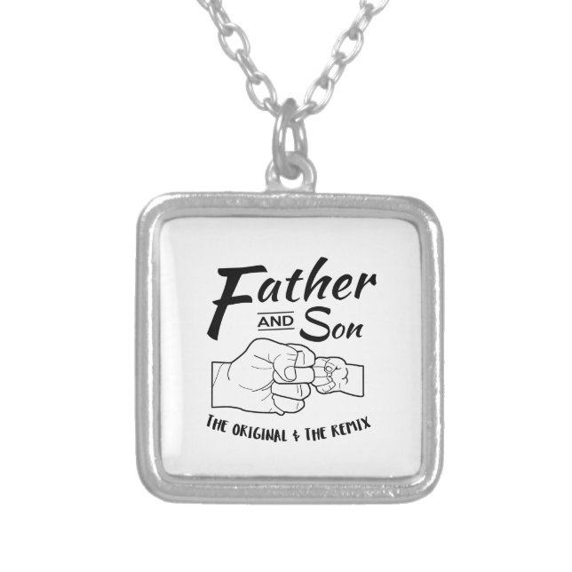 Father and Son Fist bump Silver Plated Necklace (Front)