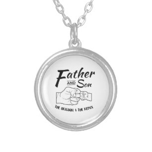 Father and Son Fist bump Silver Plated Necklace