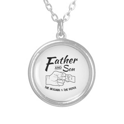 Father and Son Fist bump Silver Plated Necklace