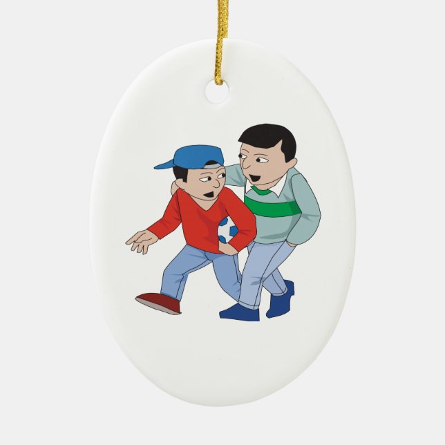 Father And Son Soccer Ceramic Ornament (Front)