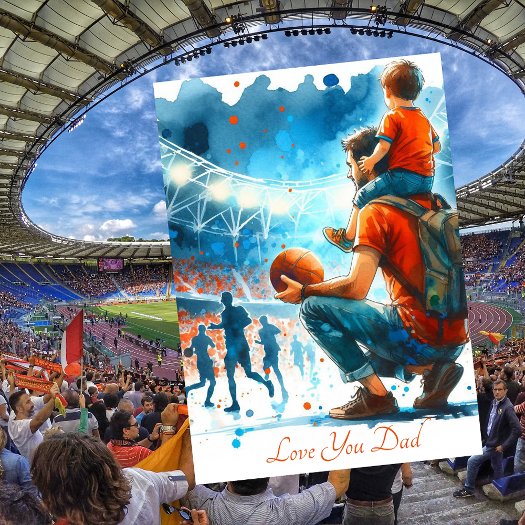 Father and Son Watching Football Match Watercolor 