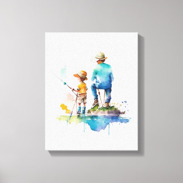 Father and Son Watercolor Illustration Ai Art Canvas Print (Front)
