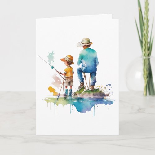 Father and Son Watercolor Illustration Ai Art Card