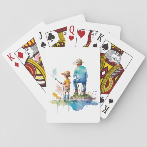 Father and Son Watercolor Illustration Ai Art Poker Cards