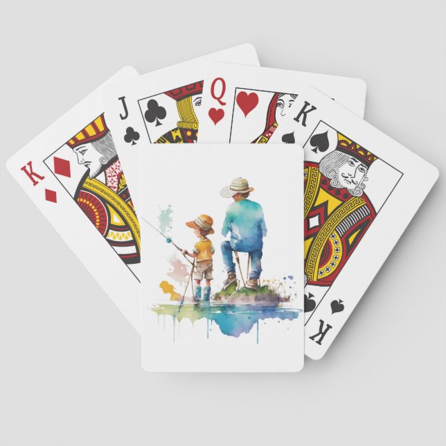 Father and Son Watercolor Illustration Ai Art Poker Cards (Back)