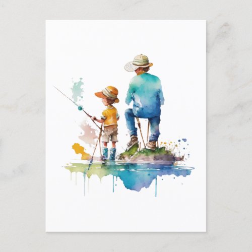 Father and Son Watercolor Illustration Ai Art Postcard