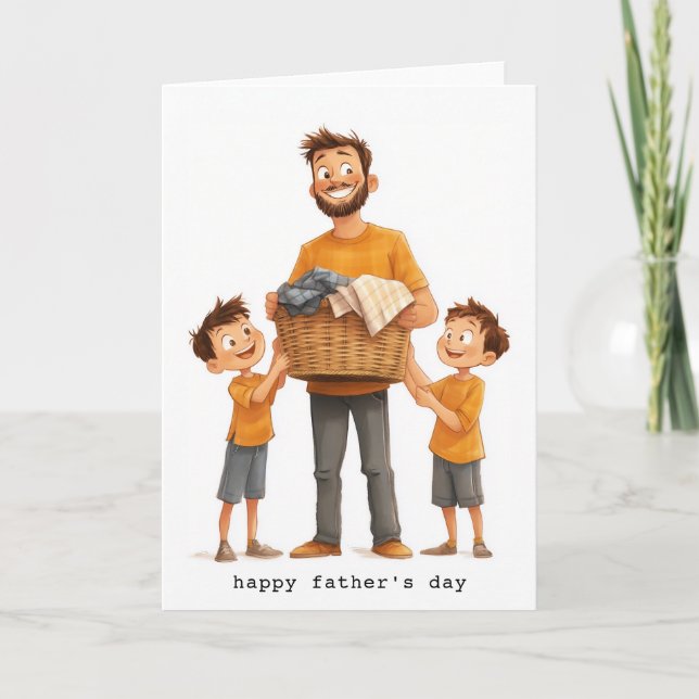 Father and Sons Doing Laundry Card (Front)