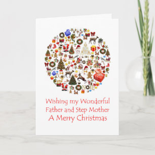Father and Step Mother Circle of Christmas Holiday Card
