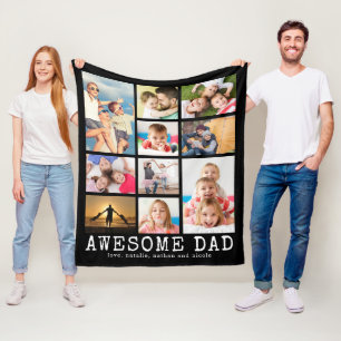 Father AWESOME DAD 10 Photo Collage Fleece Blanket