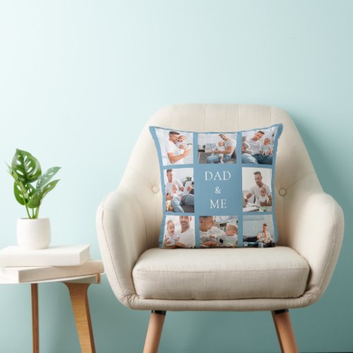 Father baby photo collage dusty blue throw pillow