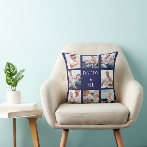 Father baby photo collage navy blue throw pillow