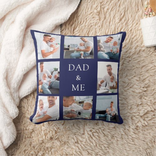 Father baby photo collage navy blue throw pillow