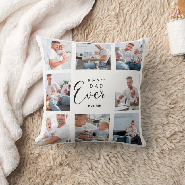 Father baby photo collage white son daughter throw pillow (Blanket)