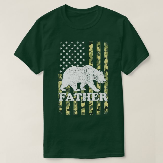 Father Bear Camping Hiking Camouflage USA American T-Shirt (Design Front)