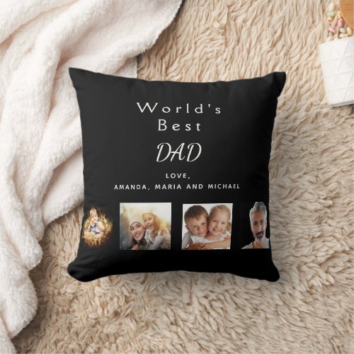 Father best dad black photo collage throw pillow