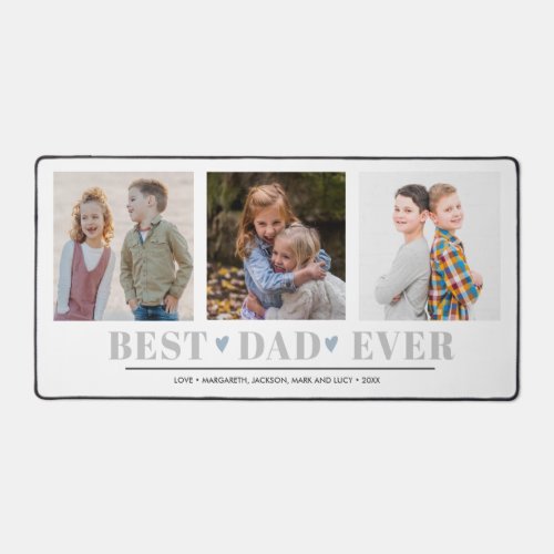 FATHER BEST DAD EVER collage 3 Photo BLUE Hearts Desk Mat