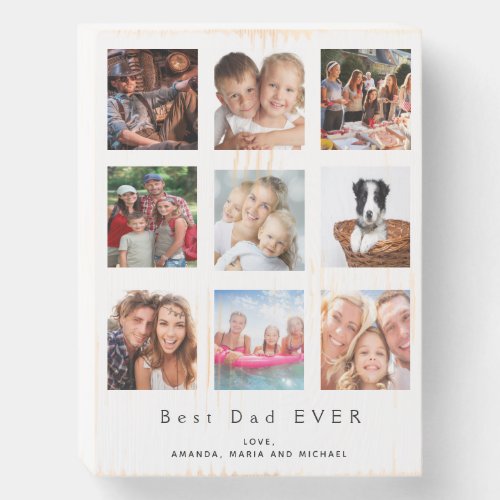 Father Best dad family photo collage black white Wooden Box Sign