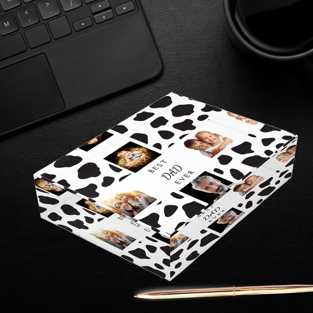 Father best dad photo collage cow black white paperweight (Creator Uploaded)
