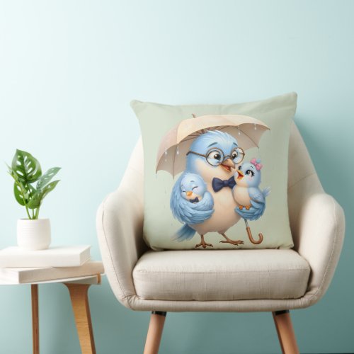 Father Bird Family Decorative Throw Pillow