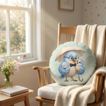 Father Bird Family Round Pillow