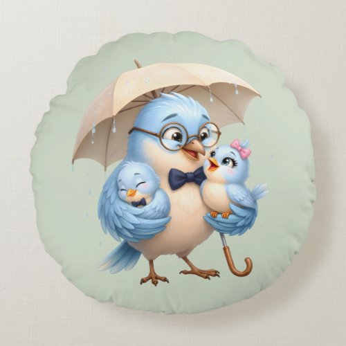 Father Bird Family Round Pillow