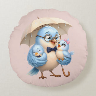 Father Bird Round Pillow Cute Family Decor