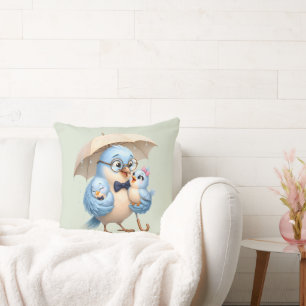 Father Bird Throw Pillow Charming Family Accent