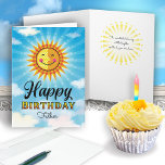 Father Birthday Yellow Smiling Sun Card<br><div class="desc">Make your Father feel special on his birthday by sending him this cheerful smiling decorative Yellow and orange sun floating in the blue sky with clouds. Inside text says "The sun started shining just a little brighter on the day you were born."</div>