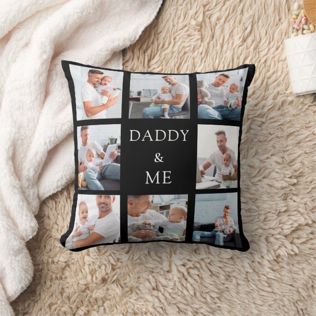 Father black photo collage baby child throw pillow (Blanket)