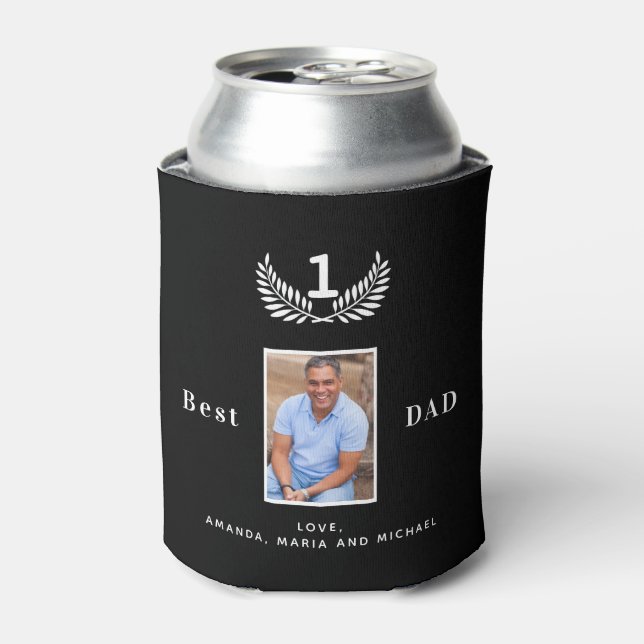 Father black white names photo can cooler (Can Front)