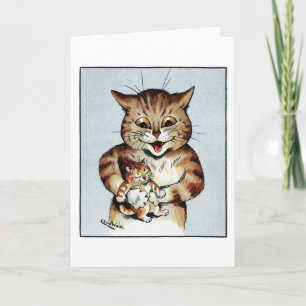 Father Cat Holding a Kitten, Louis Wain Card