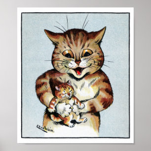 Father Cat Holding a Kitten, Louis Wain Poster