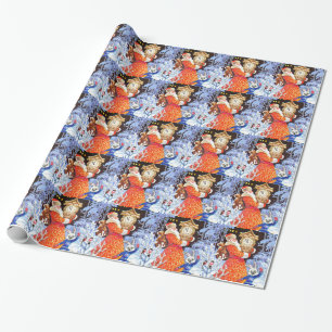 Father Christmas and clock festive Wrapping Paper