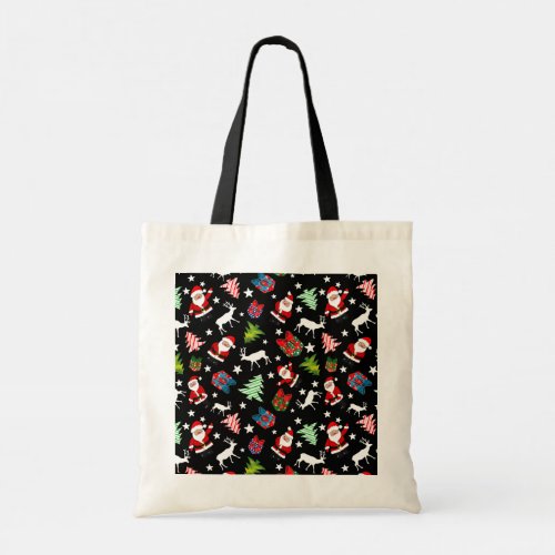 Father Christmas and Reindeer Patterned   Tote Bag