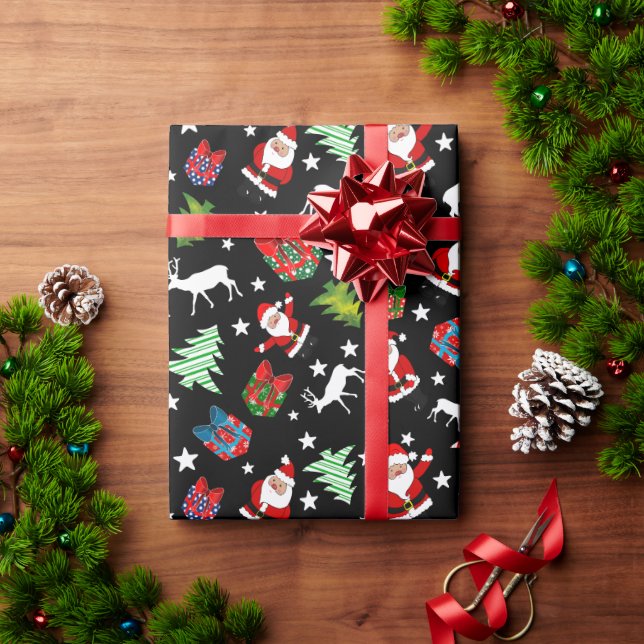 Father Christmas and Reindeer Patterned   Wrapping Paper (Holiday Gift)
