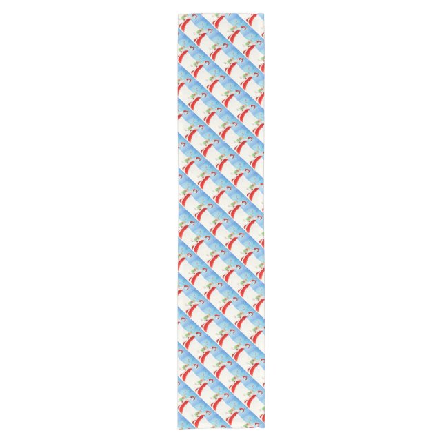 Father Christmas bearing gifts blue table runner (Front)