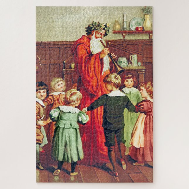 Father Christmas Blowing The Horn Jigsaw Puzzle (Vertical)