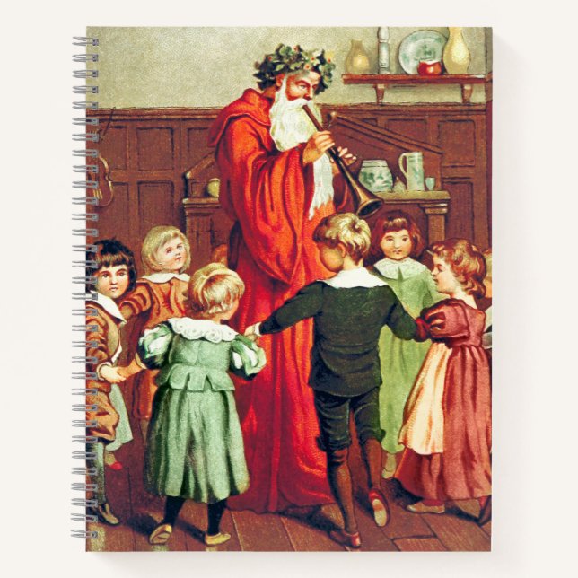 Father Christmas Blowing The Horn Notebook (Front)