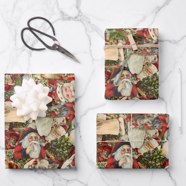 Father Christmas Collage  Wrapping Paper Sheets (Front)
