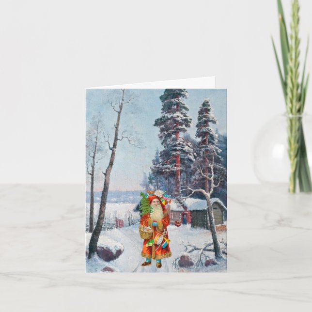 Father Christmas Delivers Presents  Holiday Card (Front)