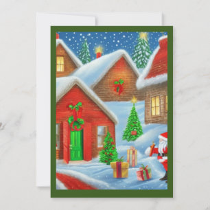 Father Christmas dropping off gifts snowy scene Invitation