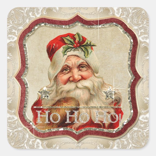 Father Christmas Ho Ho Ho Jolly Santa Christmas Square Sticker (Front)