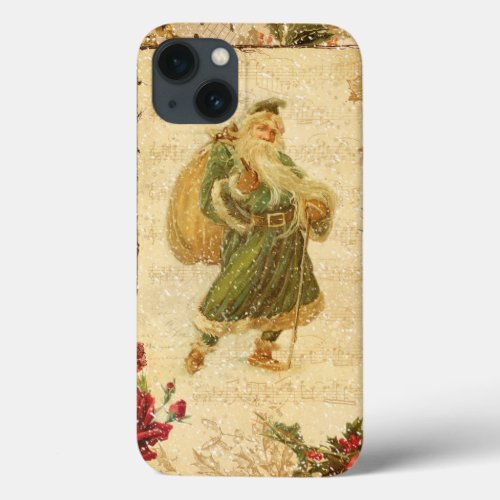 Father Christmas in Snow with Roses  Music iPhone 13 Case