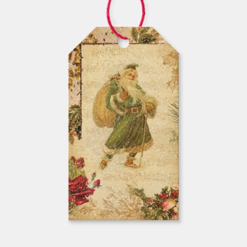 Father Christmas in Snow with Roses  Music Gift Tags