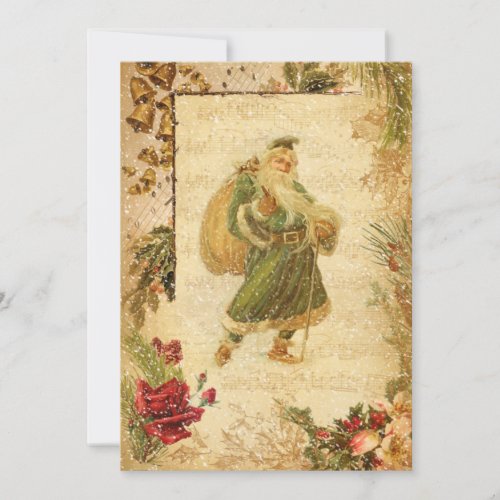 Father Christmas in Snow with Roses  Music Holiday Card
