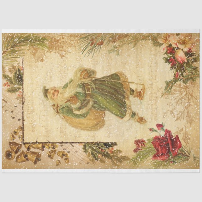 Father Christmas in Snow with Roses & Music Tissue Paper (Front)
