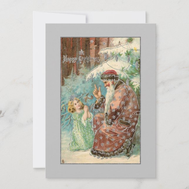 Father Christmas in Winter Forest with Angel Holiday Card (Front)